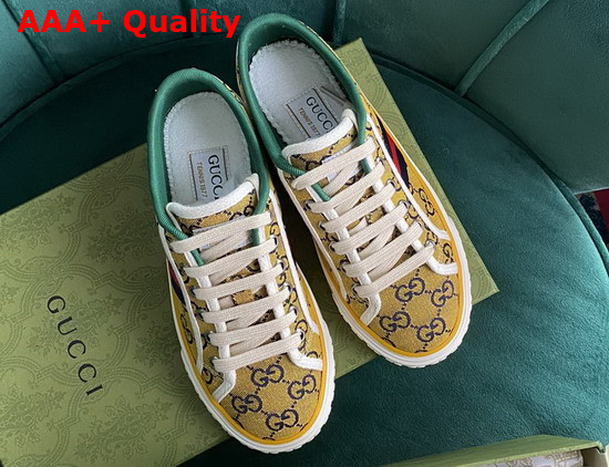 Gucci Womens Gucci Tennis 1977 GG Multicolor Sneaker Yellow and Blue Canvas 663680 Replica