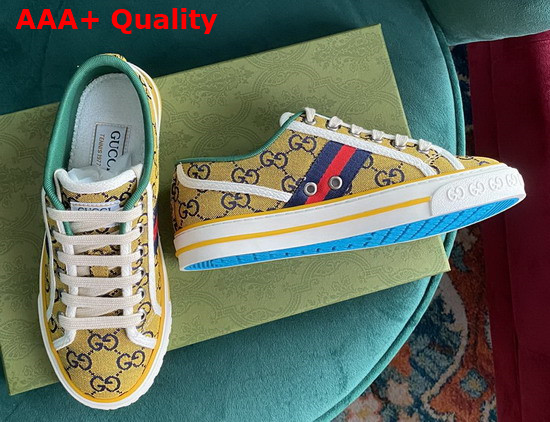 Gucci Womens Gucci Tennis 1977 GG Multicolor Sneaker Yellow and Blue Canvas 663680 Replica