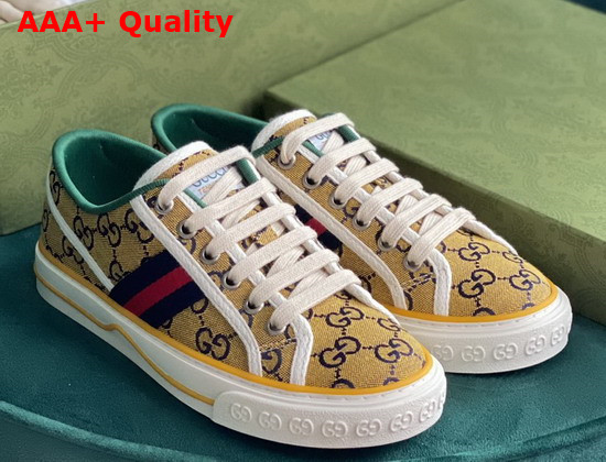 Gucci Womens Gucci Tennis 1977 GG Multicolor Sneaker Yellow and Blue Canvas 663680 Replica