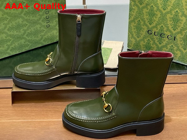Gucci Womens Horsebit Boot in Dark Green Leather 798724 Replica