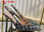 Gucci Womens Horsebit Pump in Beige and Blue GG Canvas with Multi Dimension Crystals Details 812176 Replica