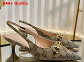 Gucci Womens Horsebit Pump in Beige and Dark Brown GG Canvas with Multi Dimension Crystals Details 812176 Replica
