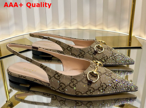 Gucci Womens Horsebit Pump in Beige and Dark Brown GG Canvas with Multi Dimension Crystals Details 812176 Replica