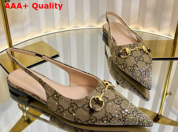 Gucci Womens Horsebit Pump in Beige and Dark Brown GG Canvas with Multi Dimension Crystals Details 812176 Replica