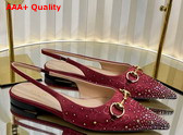 Gucci Womens Horsebit Pump in Rosso Ancora Red GG Canvas with Multi Dimension Crystals Details 812176 Replica