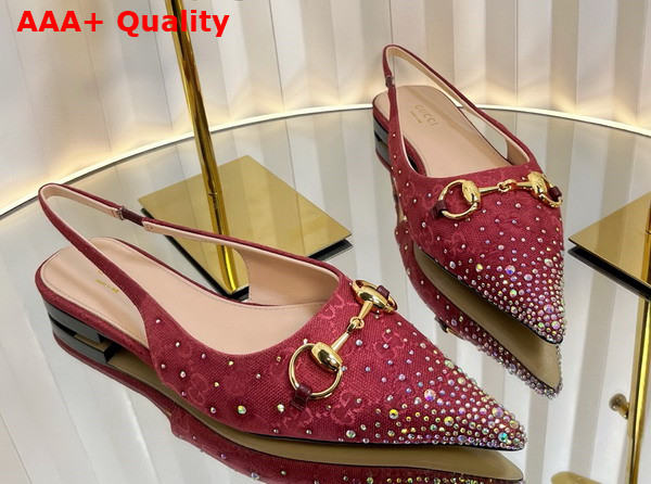 Gucci Womens Horsebit Pump in Rosso Ancora Red GG Canvas with Multi Dimension Crystals Details 812176 Replica