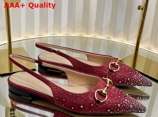 Gucci Womens Horsebit Pump in Rosso Ancora Red GG Canvas with Multi Dimension Crystals Details 812176 Replica