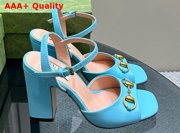 Gucci Womens Horsebit Sandal in Light Blue Leather 771600 Replica