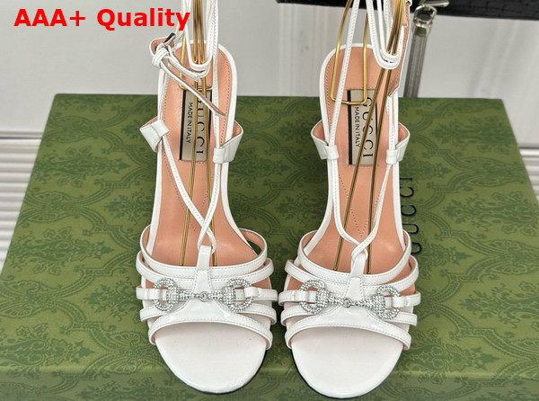 Gucci Womens Horsebit Sandal in White Patent Leather 771596 Replica