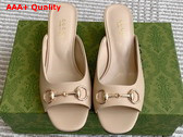 Gucci Womens Horsebit Slide in Beige Leather 816607 Replica