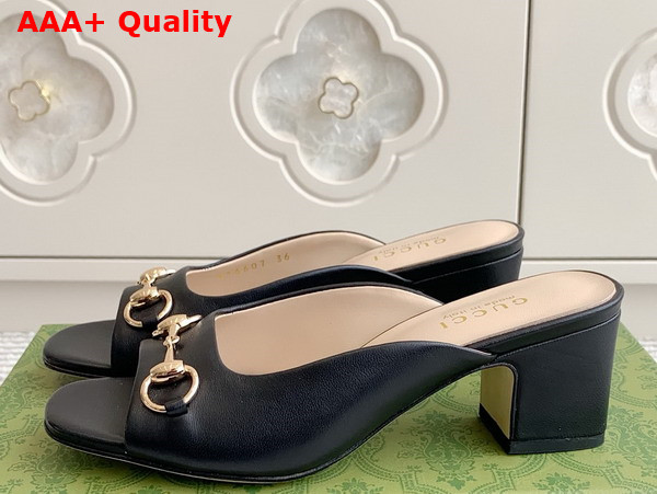 Gucci Womens Horsebit Slide in Black Leather 816607 Replica