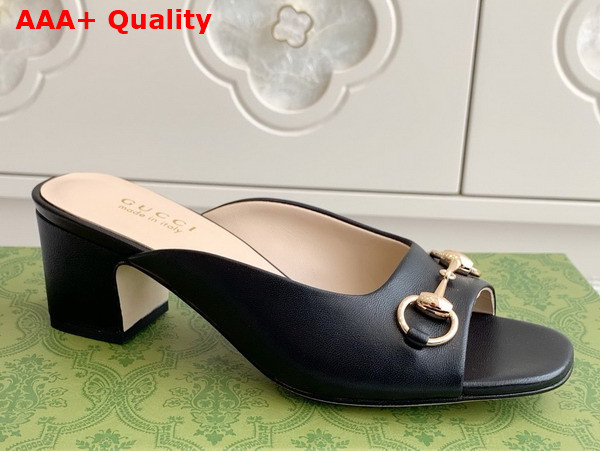 Gucci Womens Horsebit Slide in Black Leather 816607 Replica