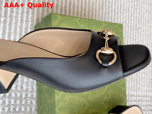 Gucci Womens Horsebit Slide in Black Leather 816607 Replica