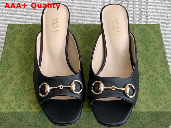 Gucci Womens Horsebit Slide in Black Leather 816607 Replica