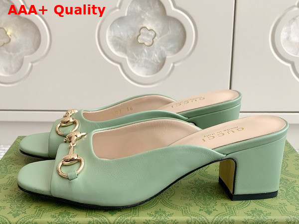Gucci Womens Horsebit Slide in Sage Green Leather 816607 Replica