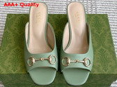 Gucci Womens Horsebit Slide in Sage Green Leather 816607 Replica