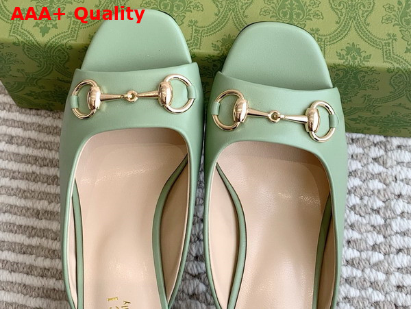 Gucci Womens Horsebit Slide in Sage Green Leather 816607 Replica