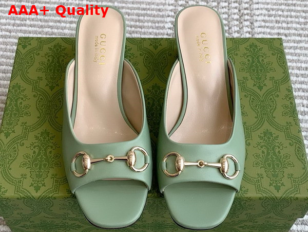 Gucci Womens Horsebit Slide in Sage Green Leather 816607 Replica