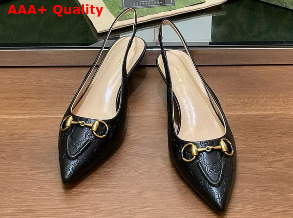 Gucci Womens Horsebit Slingback Pump in Black GG Leather 782407 Replica