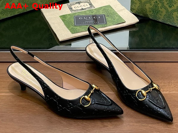 Gucci Womens Horsebit Slingback Pump in Black GG Leather 782407 Replica