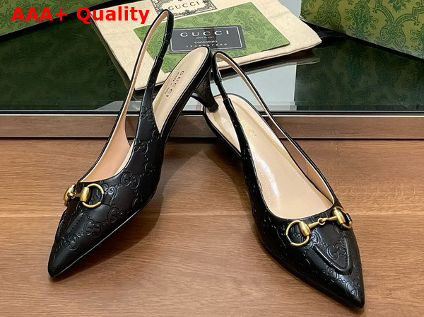 Gucci Womens Horsebit Slingback Pump in Black GG Leather 782407 Replica