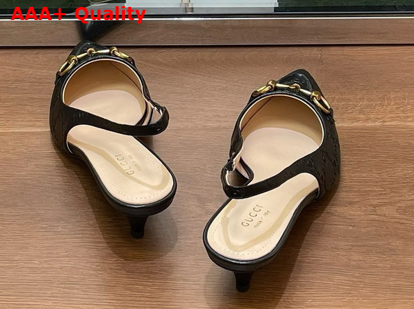 Gucci Womens Horsebit Slingback Pump in Black GG Leather 782407 Replica