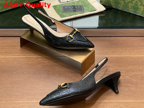 Gucci Womens Horsebit Slingback Pump in Black GG Leather 782407 Replica
