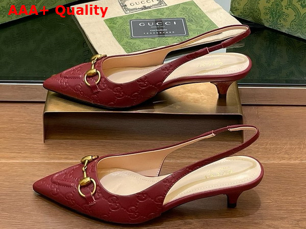 Gucci Womens Horsebit Slingback Pump in Rosso Ancora Red GG Leather 782407 Replica