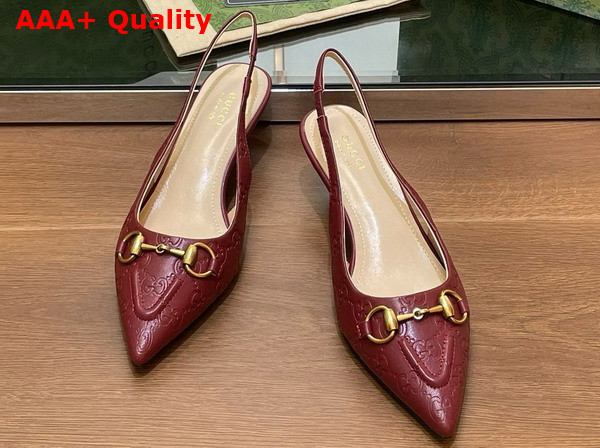 Gucci Womens Horsebit Slingback Pump in Rosso Ancora Red GG Leather 782407 Replica