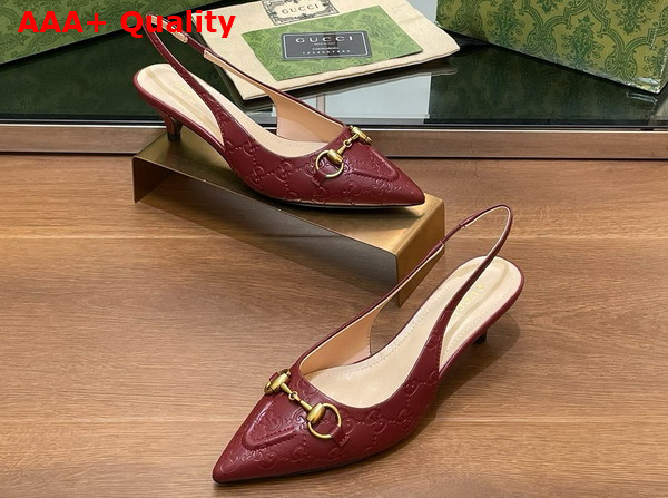 Gucci Womens Horsebit Slingback Pump in Rosso Ancora Red GG Leather 782407 Replica