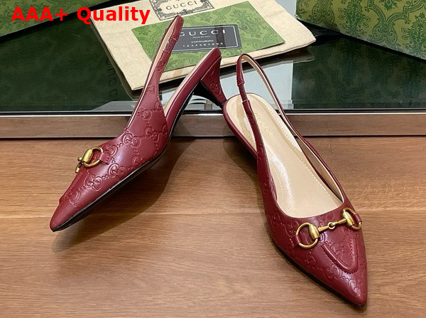 Gucci Womens Horsebit Slingback Pump in Rosso Ancora Red GG Leather 782407 Replica