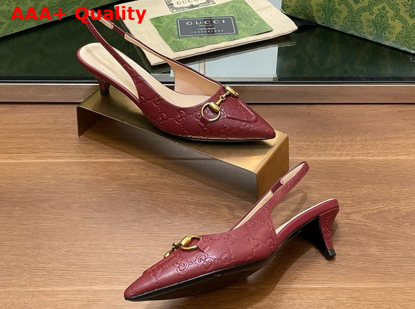 Gucci Womens Horsebit Slingback Pump in Rosso Ancora Red GG Leather 782407 Replica