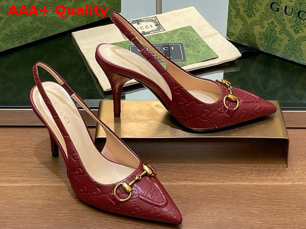 Gucci Womens Horsebit Slingback Pump in Rosso Ancora Red GG Leather 782407 Replica
