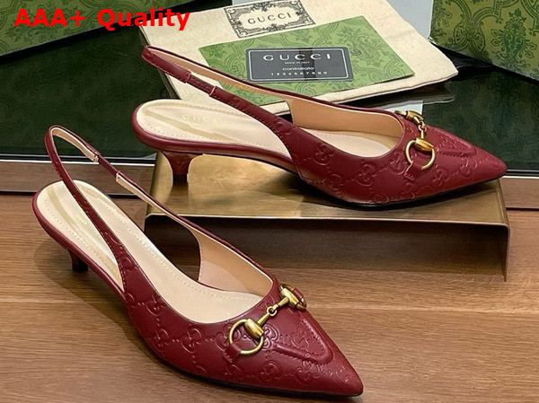 Gucci Womens Horsebit Slingback Pump in Rosso Ancora Red GG Leather 782407 Replica