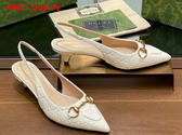 Gucci Womens Horsebit Slingback Pump in White GG Leather 782407 Replica