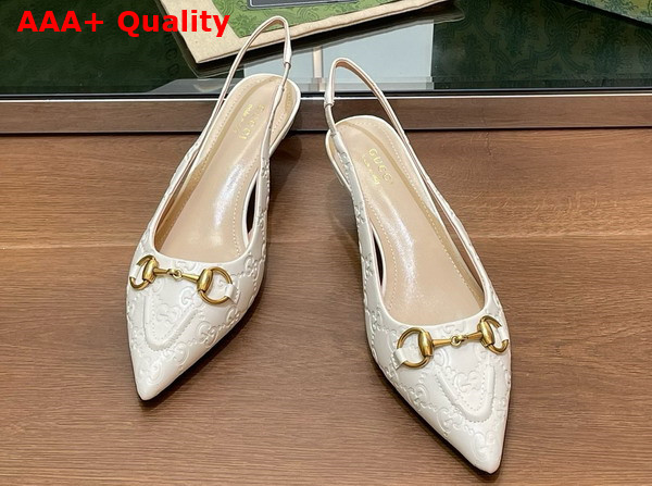 Gucci Womens Horsebit Slingback Pump in White GG Leather 782407 Replica