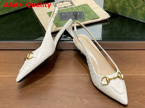Gucci Womens Horsebit Slingback Pump in White GG Leather 782407 Replica