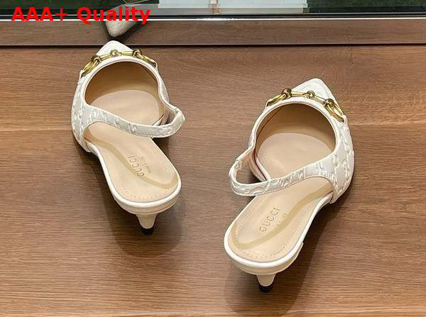 Gucci Womens Horsebit Slingback Pump in White GG Leather 782407 Replica