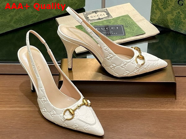Gucci Womens Horsebit Slingback Pump in White GG Leather 782407 Replica