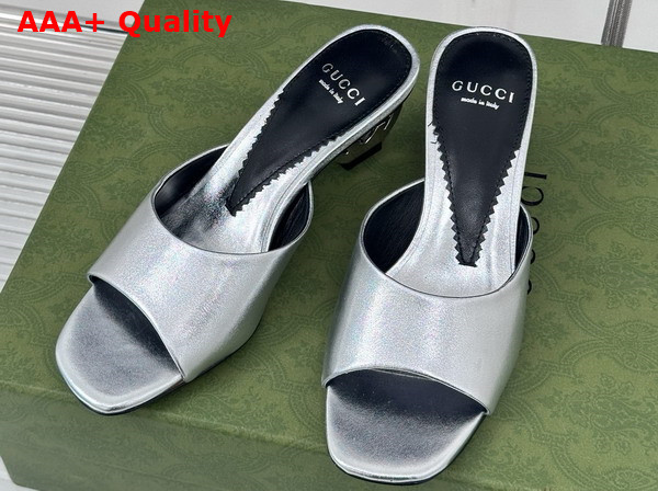 Gucci Womens Interlocking G Heel Sandal in Silver Leather 772569 Replica