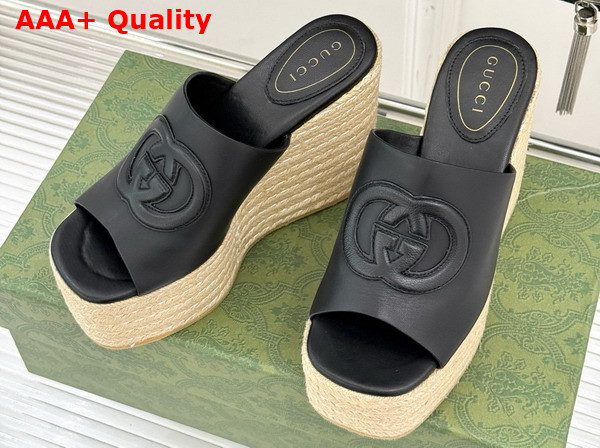 Gucci Womens Interlocking G Sandal in Black Leather 817212 Replica
