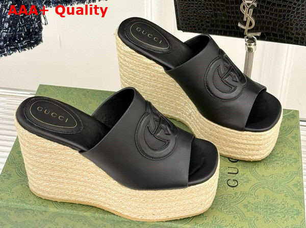 Gucci Womens Interlocking G Sandal in Black Leather 817212 Replica