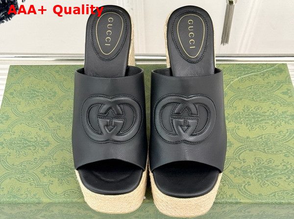 Gucci Womens Interlocking G Sandal in Black Leather 817212 Replica