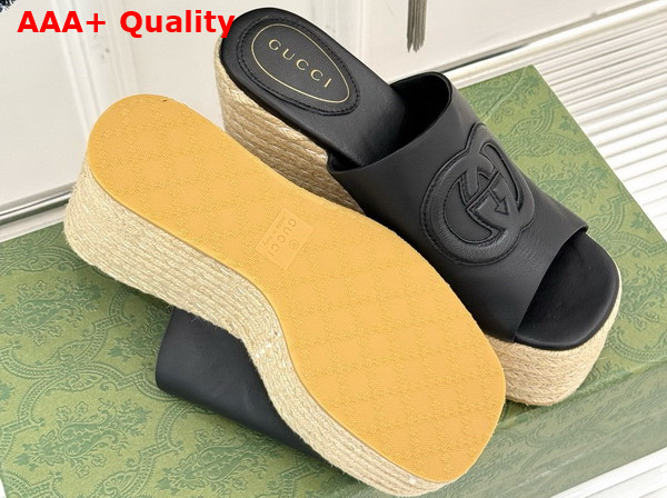 Gucci Womens Interlocking G Sandal in Black Leather 817212 Replica