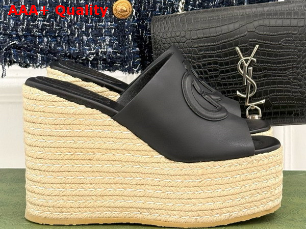 Gucci Womens Interlocking G Sandal in Black Leather 817212 Replica