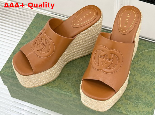 Gucci Womens Interlocking G Sandal in Brown Leather 817212 Replica