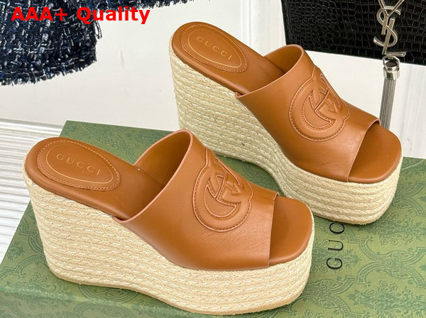 Gucci Womens Interlocking G Sandal in Brown Leather 817212 Replica