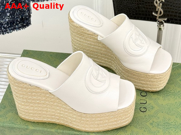 Gucci Womens Interlocking G Sandal in Ivory Leather 817212 Replica