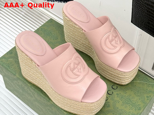 Gucci Womens Interlocking G Sandal in Light Pink Leather 817212 Replica