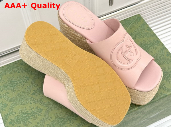 Gucci Womens Interlocking G Sandal in Light Pink Leather 817212 Replica